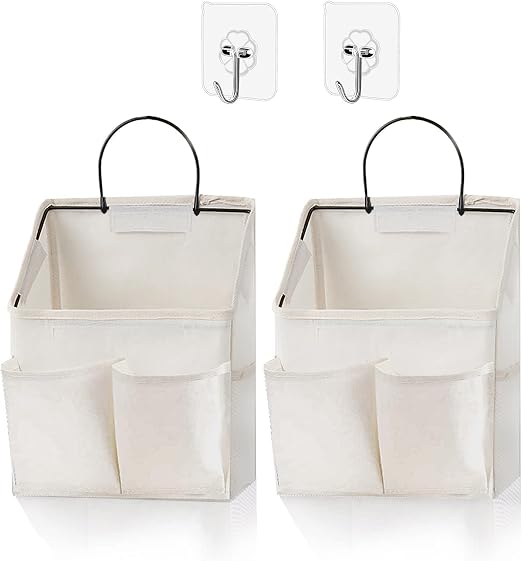 2 Pack Wall Hanging Storage Basket,Wall Hanging Organizer Bags with Pockets, Wall organizer Storage for Dormitory Bathro