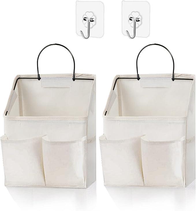 2 Pack Wall Hanging Storage Basket,Wall Hanging Organizer Bags with Pockets, Wall organizer Storage for Dormitory Bathro