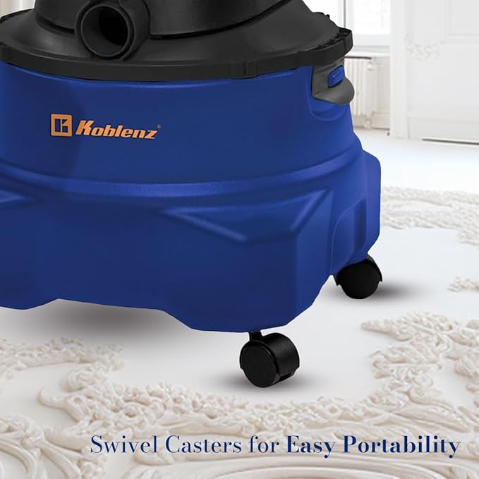 Koblenz WD-6 L212 Wet Dry Vacuum Cleaner, 6 Gallon, 4.5 PHP, 3-in-1 Suction & Blower, 16 ft Reach, Big Cleaner for Car, Shop Vacuum Wet and Dry, Swivel Casters, Black/Blue