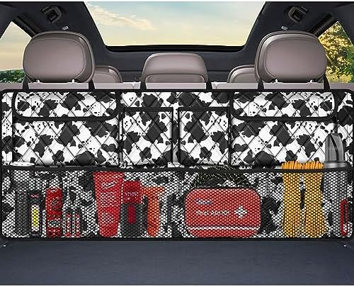 Car Trunk Organizer,Large Capacity Backseat Trunk Organizer(42"*18"),Collapsible Car Storage Bag with 8 Pocekt,SUV/MPV/Truck - Cow print