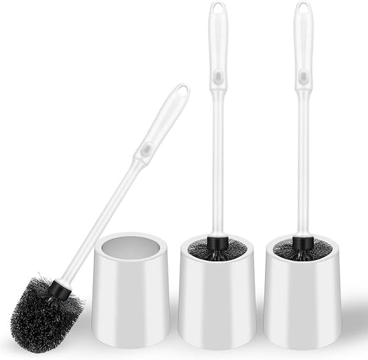 Toilet Brush and Holder Set, 3 Pack Long Handle Non-Slip Grip Toilet Bowl Brush, Hard Toilet Brush, Deep Cleaning for Bathroom Toilets, Easy to Assemble White ﻿