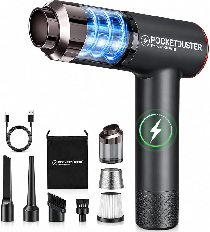 2-in-1 Compressed Air Duster and Mini Vacuum Cleaner with 150000 High RPM - Powerful Brushless Motor for Desktop, Keyboards, Laptop, Dryer and Electronics - Cleanova