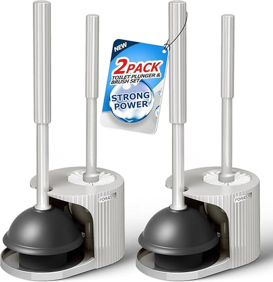 FORASTO 2Pack 2 in 1 Toilet Plunger and Brush Set,Extended Handle Plunger,Toilet Bowl Brush Plunger Set,Bathroom Cleaning Tools,Cleaning Brush,Toilet Brush Plunger Combo,Cream Grey（21inch）