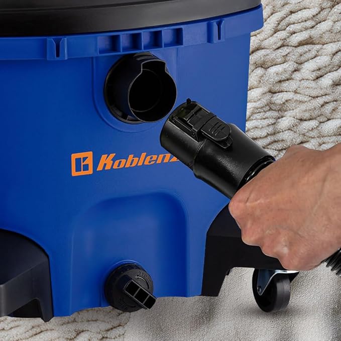 Koblenz WD-16 L4 Wet Dry Vacuum Cleaner, 16 Gallon Wet Dry Vac, 6.5 PHP, 3-in-1 Suction & Blower, Click-N-Lock Hose, Drain Plug, Big Vacuum Cleaner for Carpet & Floors, Swivel Casters, Black/Blue