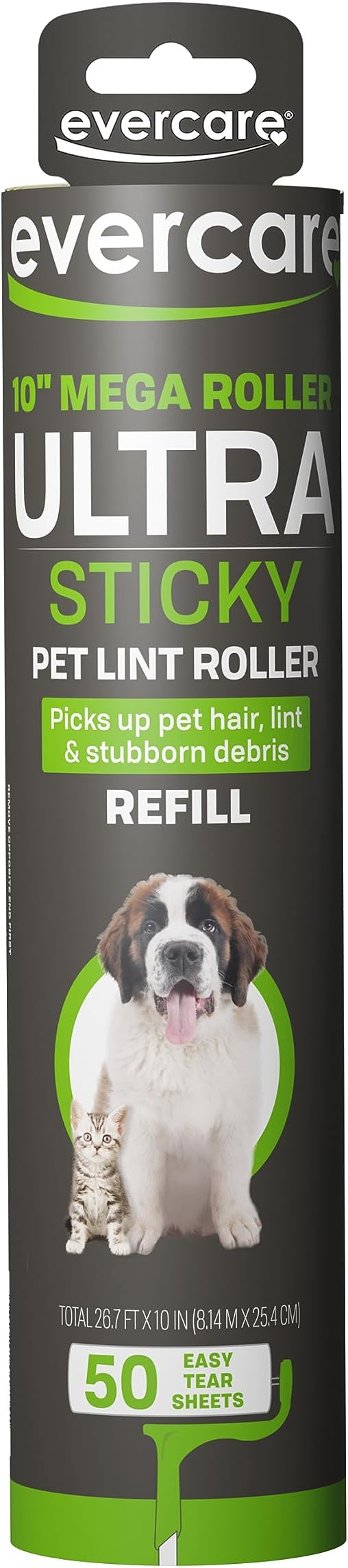 Evercare 10-Inch Mega All-Purpose Pet Hair Lint Roller Refill, 50 Sheets – Sticky Roller for Pet Hair, Cat & Dog Hair Remover, Lint Remover, Pet Hair Remover for Furniture, Clothing & Cars