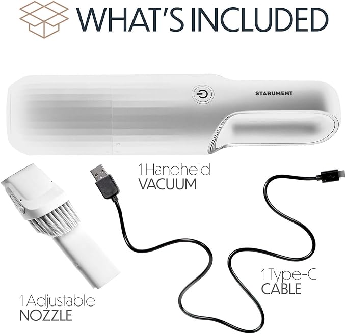 STARUMENT Portable Hand Vacuum Cleaner Handheld Cordless Cleaner for Dust Pet Hair Dirt, Home, Car Interior, Lightweight, Easy to Use, Compact Design Battery Rechargeable with USB-C Cable White