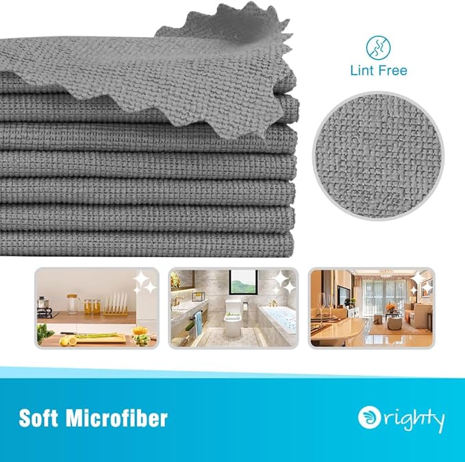 Orighty Grey Microfiber Cleaning Cloth, 150 Pack Highly Absorbent Cleaning Supplies, Lint Free Kitchen Towels Cleaning Rags, Microfiber Towels for Cars, House, Window, 12x12 inch