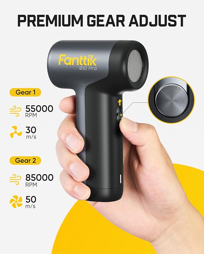 Fanttik B10 Pro Electric Air Duster, 110000RPM Brushless Motor, Compressed Air Duster, Mini Blower with One-tap Booster, 3 Gears Adjustable, Electric Duster for PC, Keyboard, Electronics (Grey)
