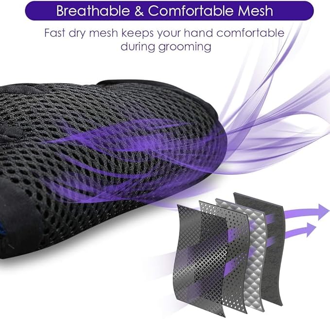 DELOMO Pet Hair Remover Glove - Gentle Pet Grooming Glove Brush - Deshedding Glove - Massage Mitt with Enhanced Five Finger Design - Perfect for Dogs & Cats with Long & Short Fur - 1 Pack, Purple