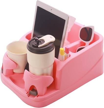 Car Console Organizer, Car Seat Organizer with 2 Adjustable Cup Holders, Center Console for Cars, Trucks, Minivans, SUVs