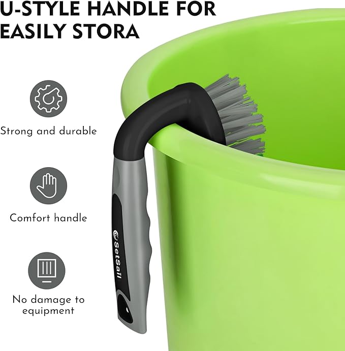 SetSail Scrub Brush, Heavy-Duty Scrub Brushes for Cleaning with Stiff Bristles Cleaning Brush for Shower, Bathroom, Carpet, Kitchen and Bathtub Scrubber - 2 Pack（Black Grey）