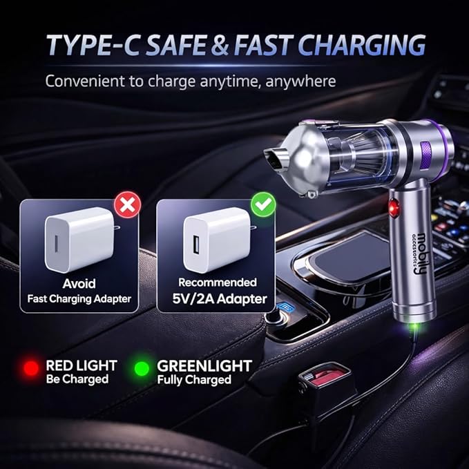 2026 Upgraded 4-in-1 Handheld Cordless Car Vacuum Cleaner, 16000PA High Power Air Blower & Mini Car Vacuum Cleaner with LED Light for Home, Office & Auto, 15000mAh long Battery & Type-C Fast Charging