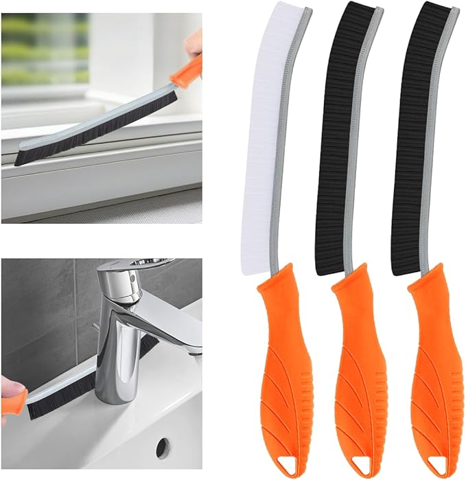 TQRR Hard Bristle Crevice Cleaning Brush-Thin Gap Scrub Brush, Small Cleaning Brush, Grout Brush, Kitchen Brush, Cleaning Tools for Toilet, Bathroom, Sink, Home, Household, Window (3, Orange)