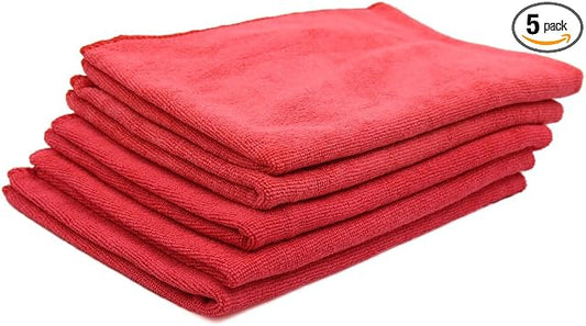 uxcell 5pcs 65 x 33cm 250GSM Microfiber Towel Clean Cloths for Car Washing Red