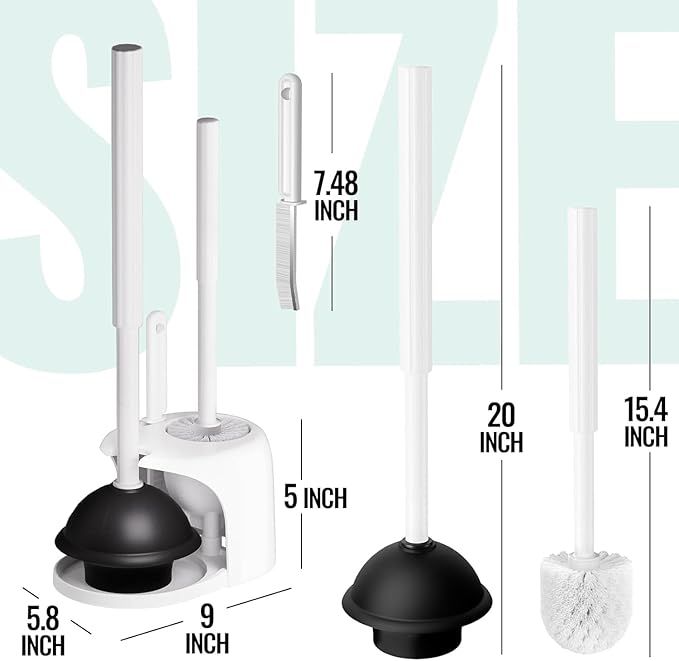 3PACK 4 in 1 Toilet Brush and Plunger Set with Crevice Cleaning Brush, Toilet Plunger and Brush Set with Extra Long Handle, Plungers for Bathroom Accessories, Toilet Plunger with Holder, White