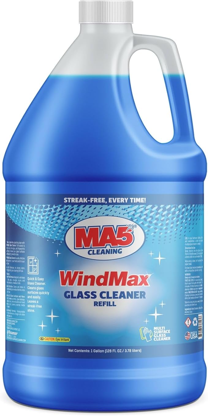 MA5x WindMax Glass Cleaner Spray – Window, Mirror, Shower & Glass Stovetop Cleaner – Streak-Free, Eco-Friendly, Pack of 1, Gallon