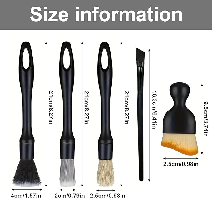 5 PCS Car Detailing Brush Set, Ultra-Soft Boar Hair Brushes for Interior & Exterior Cleaning, Multi-Use Duster for Air Vents, Wheels & Leather, Professional Car Wash Supplies