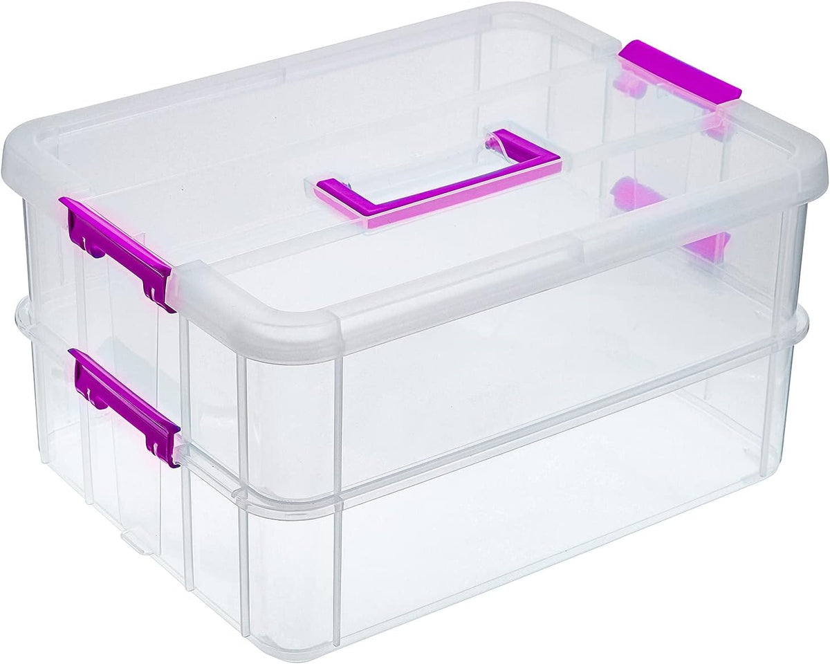 2 Layer Stack & Carry Box, Plastic Storage Container Box with Lid