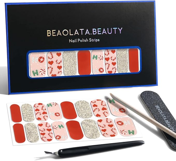 Nail Polish Strips, 32PCS Salon Quality Wraps, Long Lasting Gel Nail Stickers for Women Easy Apply& Remove (Christmas Aurora Dream)
