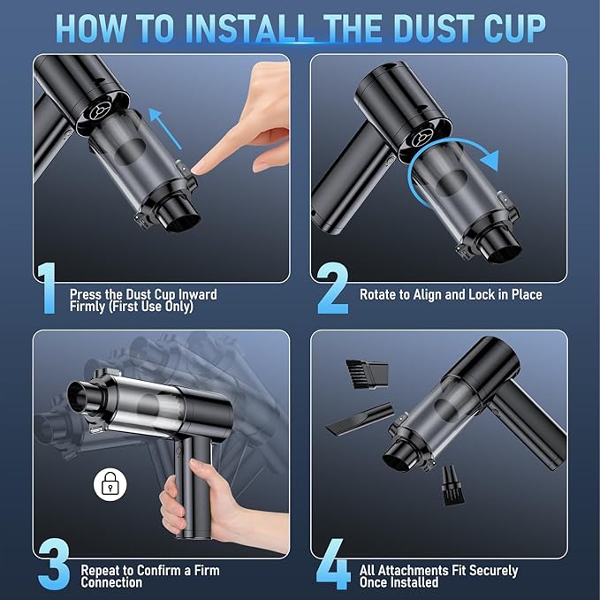Car Vacuum Portable Cordless, 35000Pa High Power Brushless Motor Handheld Vacuum, 6-in-1 Rechargeable Mini Cleaner with Air Duster for Car, Home, Pet Hair, Keyboard, Graphite Grey