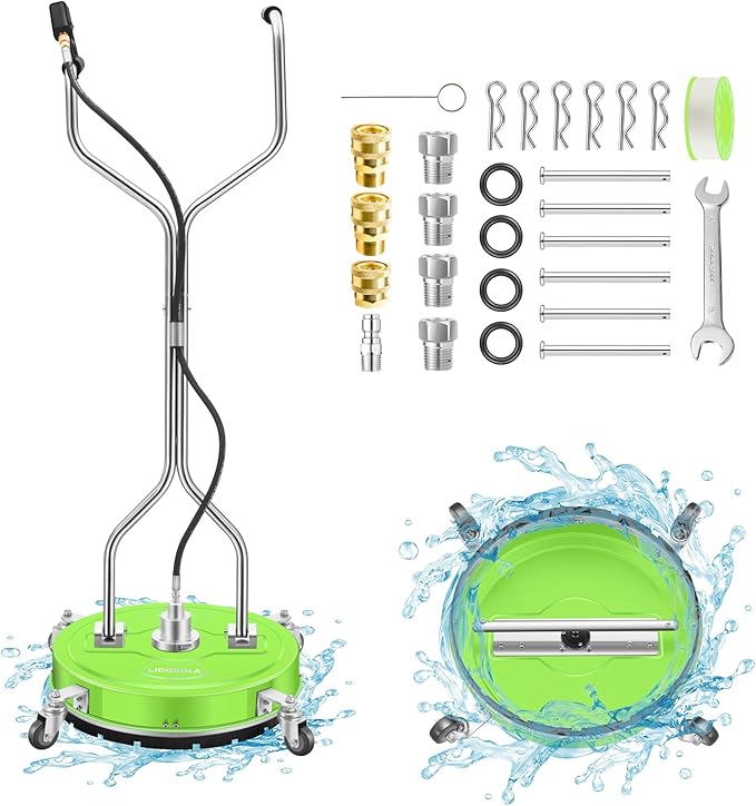 20" Pressure Washer Surface Cleaner with 4 Wheels - Coated Green Dual Handle Stainless Steel Surface Cleaner for Pressure Washer Attachment for Concrete, Patio, Sidewalk, Deck and Driveways - PWS20G