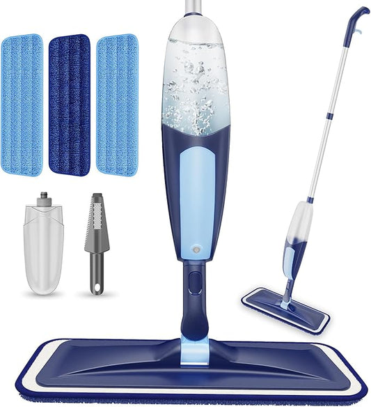 Spray Mops for Floor Cleaning, TRAV-ROUND Microfiber Wood Floor Mop with 3 Reusable Washable Pads Fit for Swiffer Powermop for Dry Dust Wet Cleaning on Hardwood Laminate Wood Ceramic Vinyl Tile