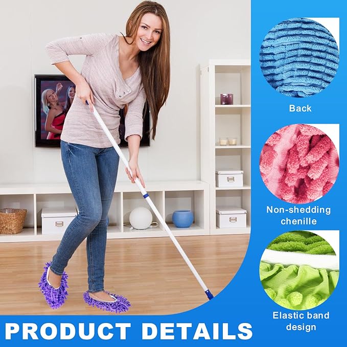 Mop Slippers Shoes 10 Pairs (20 Pieces) - Microfiber Cleaning House Mop Slippers, Floor Cleaning Tools Shoe Cover, Soft Machine Washable Reusable Microfiber Foot Socks for House Kitchen Office