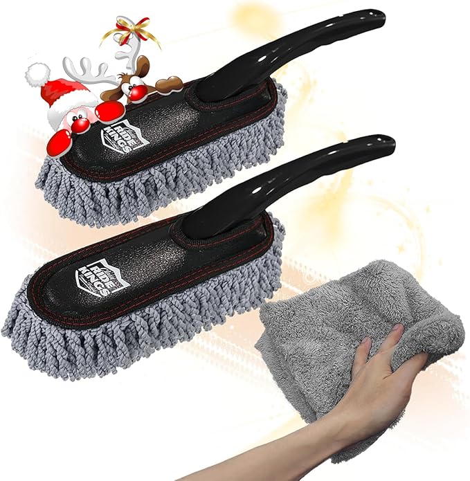 Car Detailing Kit, Interior Cleaning Brush & Microfiber Towel Set, Scratch Free Extra Soft Duster for Car Interior Exterior, Gifts for Men Women - 3 Packs - Grey