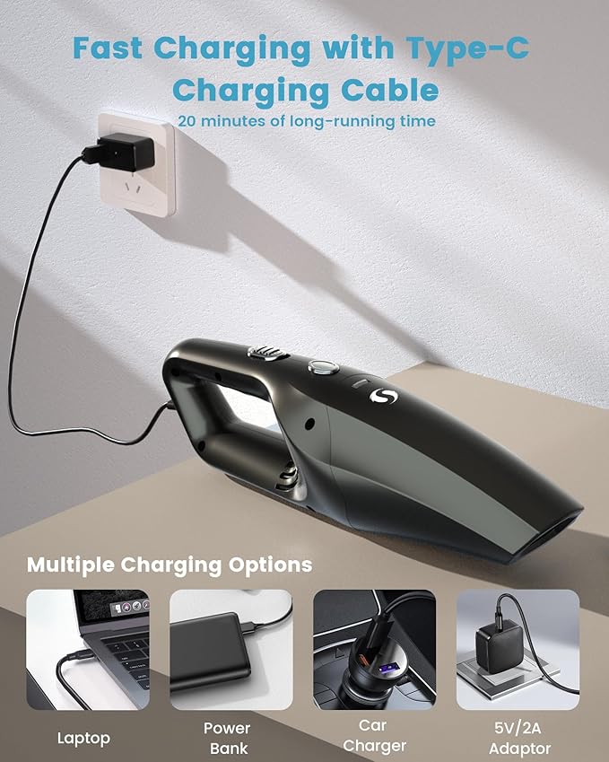 Handheld Vacuum Cordless Car Vacuum Cleaner Portable Rechargeable and Mini with Powerful Suction Includes Washable HEPA Filter and Lightweight for Car Home Office and Pet Hair