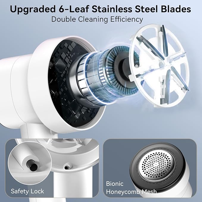 Rechargeable Fabric Shaver for Clothes: 6-Leaf Blades & 3 Speeds to Remove Pilling, Fuzz & Lint Balls - with LED Display, Portable Electric Lint Remover for Sweater, Couch, Blanket, Furniture