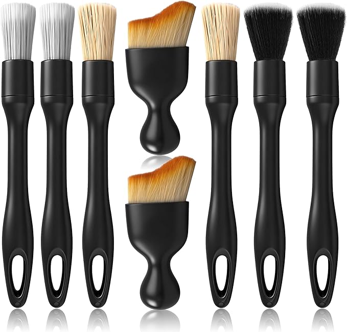 8 Pcs Car Detailing Brush Set, Soft Bristle Cleaning Brushes for Interior and Exterior Care, 4 Versatile Brushes Designed for Dashboards, Vents, Wheels, Tires, and Precision Detailing