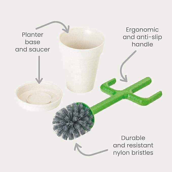 Vigar Cactus Toilet Brush and Holder Set - Toilet Bowl Brush with Cactus Handle, Decorative Bathroom Cleaning Brush with Planter Base Saucer, Cute Toilet Brush for Bathroom Accessories Decor