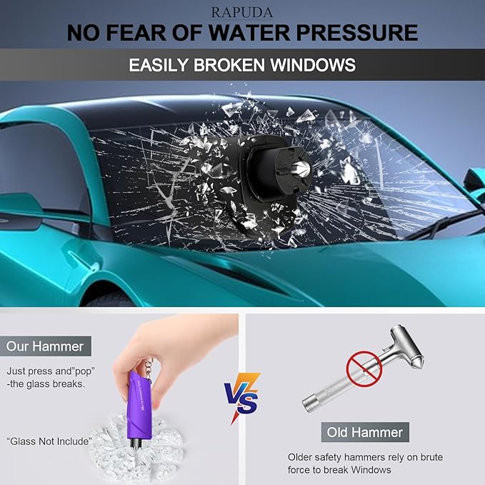 RAPUDA Window Breaker Seatbelt Cutter,3-in-1 Mini Glass Breaker, 3 Pack Car Escape Tool for Land and Underwater,Keychain Car Emergency Tool（Pink/Purple/Sky Blue）