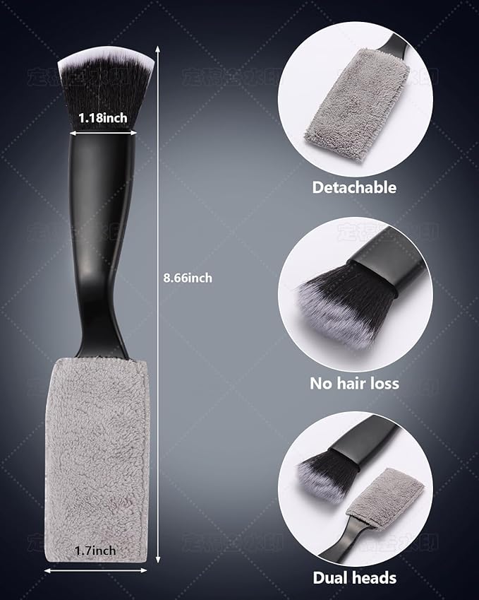 3PCS Car Interior Detailing Kit - 2 Curved Soft Bristle Brushes & 1 Dual-Head Duster | Scratch-Free Dusting for Dashboard, Vents - Fits All Vehicles (Sedans, SUVs, Trucks, ATVs)