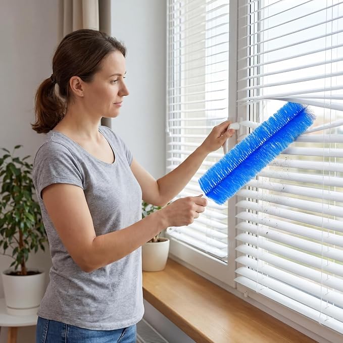 Sliner 2 Pcs Fan Cleaning Brush Bendable Fan Duster Cleaner Reusable Cobweb Duster Microfiber Head Dirt Remover for Ceiling Fans Blades, Air Vents, Curtains, Cars, Shutters (Blue)