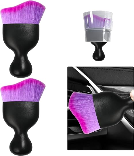 Ziciner 2 PCS Car Detailing Brush, Curved Soft Bristles Auto Removal Dust Collectors, Universal Vehicle Dashboard, Air C