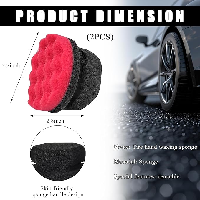 KVAEY 2 PCS Tire Dressing Applicator Pads, Reusable Hex Grip Tire Shine Applicator Polishing Sponge Pads, Wheel Tire Shine Detailing Foam for Most Vehicles, Car Accessories (Red, 3.15")