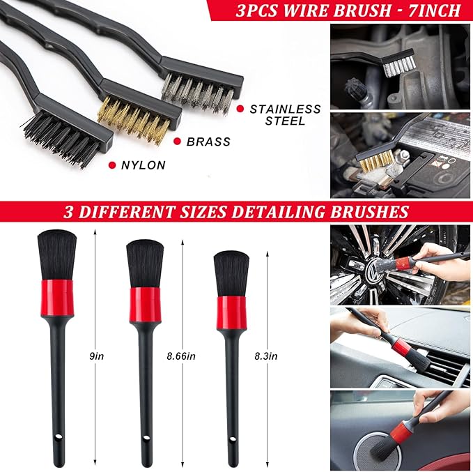 26Pcs Car Wash Cleaning Kit with Foam Gun Sprayer Detailing Brushes Window Water Scraper Tire Brush Towels Complete Interior Exterior Detailing Set for Car