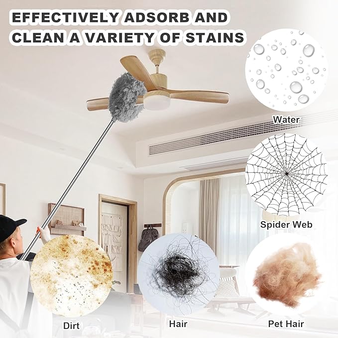Storystore Ceiling Fan Cleaner Duster - Adjustable Duster with Extension Pole,Dusters for Cleaning Fan Blade, Walls and Cobweb (2Pcs Dusters/Grey)