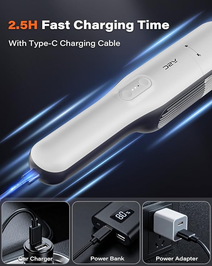 A2C Handheld Vacuum Cordless with 19000Pa Strong Suction, Mini Car Vacuum Cleaner with HEPA Filter, 2 Suction Modes, Multi-Nozzles, Portable Vacuum Cleaner for Home, Car, Office, Keyboards