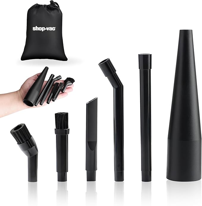 Shop-Vac Micro Cleaning Nozzle Kit, 1-1/4" Detailed-Cleaning Attachments for Compact Wet Dry Shop Vacuum, Storage Bag Included, 6 Pieces