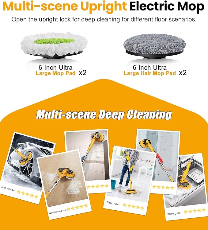 qimedo 5000mAh Electric Mop with Two Battery M2,800RPM Cordless Mops for Floor Cleaning,Best Automatic Spin Mops with Smart Display,Upright Rotating Power Mop with LED Light & Water Spray