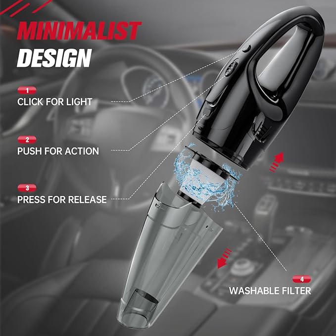 BSRCO Handheld Vacuum Cordless Rechargeable, Mini Car Vacuum Cleaner with LED, USB Charge, 1.65LBs Hand Vacuum Cordless, 25 Minutes Run Time for Car/Home/Pet Hair