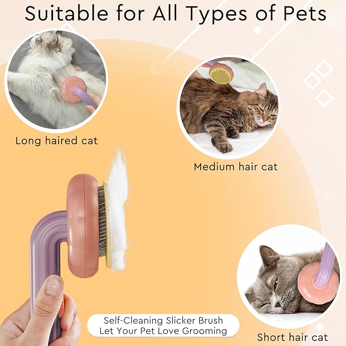 Cat Grooming Glove Brush,Self-Cleaning Slicker Pet Brush for Short and Long Haired pats,Dog Bath Brush for Shedding and Grooming,Removes Loose Hair and Tangles,Promote Circulation
