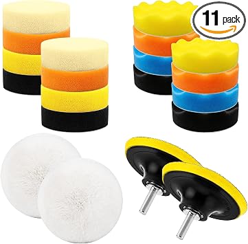 22 PCS Car Foam Polishing Pads Kit, 3 Inch Polisher Kit with Hook and Loop Backing Pads & M10 Drill Adapter, Sponge Pad Wool Buffing Pad Drill Polishing Set for Car Waxing - Cleanova
