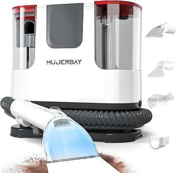 Upholstery Carpet Cleaner Machine, MUJERBAY Portable Spot & Stain Cleaner Shampooer, 360°Universal Wheels & Handle, 1.18