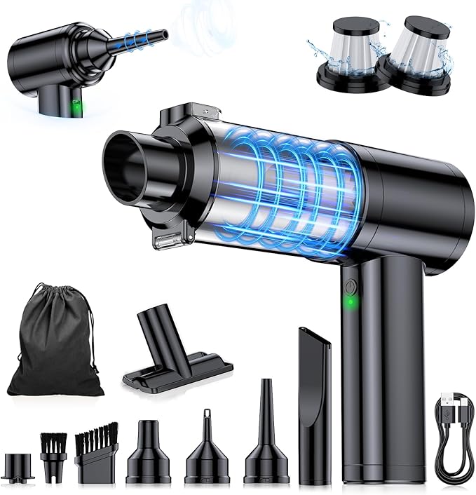 Car Vacuum Portable Cordless, 35000Pa High Power Brushless Motor Handheld Vacuum, 6-in-1 Rechargeable Mini Cleaner with Air Duster for Car, Home, Pet Hair, Keyboard, Graphite Grey