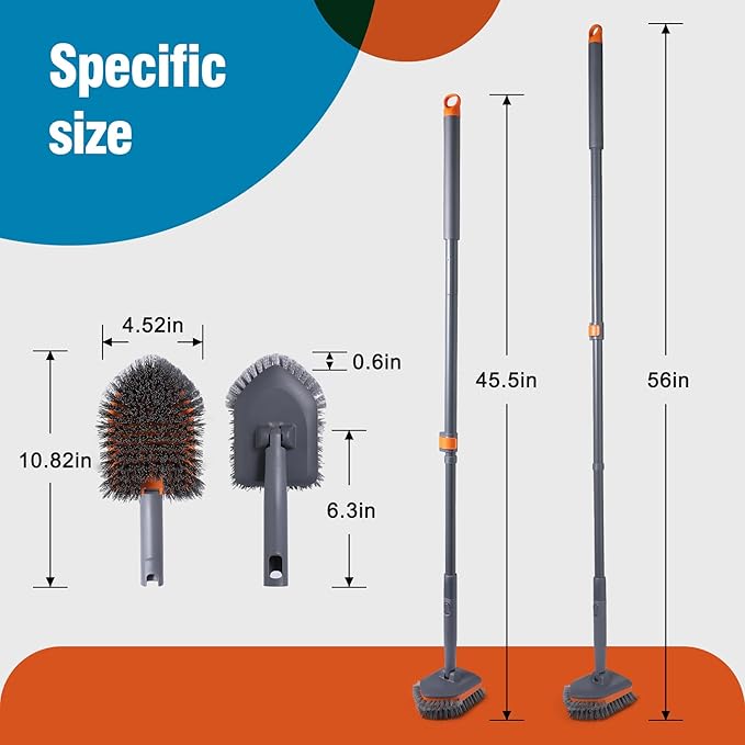CLEANHOME Tub Tile Scrubber Brush with 3 Different Function Cleaning Pads and 56" Extendable Long Handle-No Scratch for Cleaning Bathroom Kitchen Toilet Wall Sink,Orange
