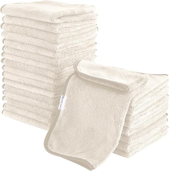 Cosy Family 24 Pack Soft Washcloths Set - 12 x 12 inches, Quick Drying - Highly Absorbent Coral Velvet Fingertip Towel B