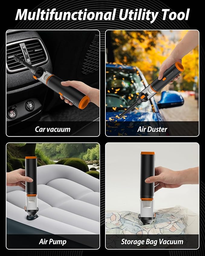Car Vacuum 19000Pa Powerful Suction, Cordless Handheld Vacuum Cleaner & Air Duster, Portable Hand Held Mini Vacuum Rechargeable for Car, Home & Office